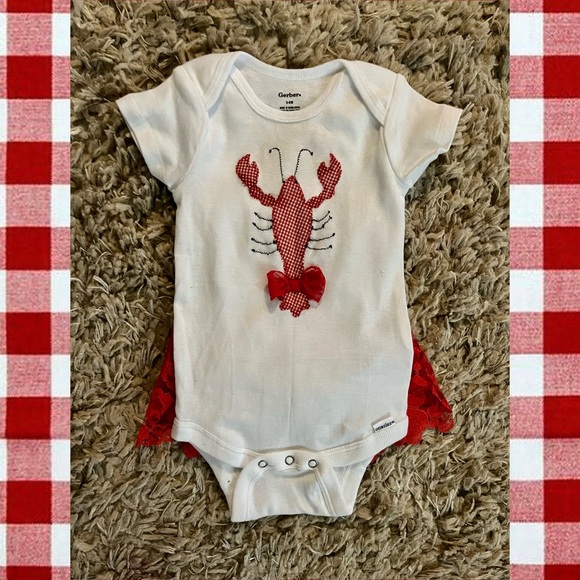 Other - Crawfish appliqued ruffle butt onesies 🦞
